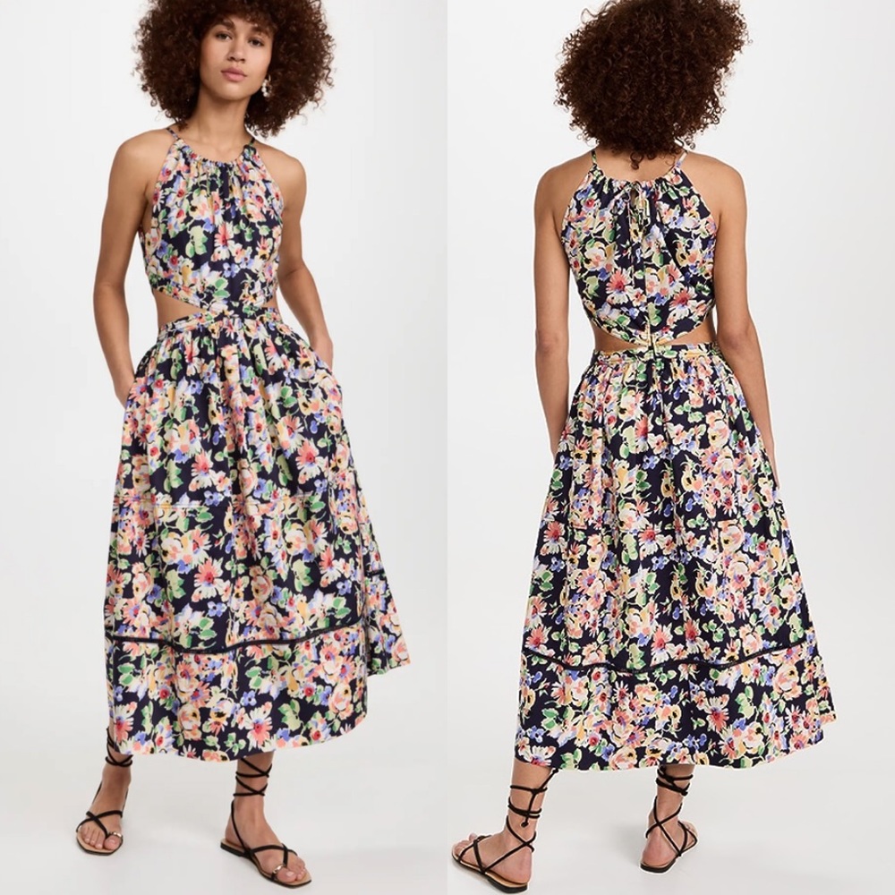 SOMETHING NAVY Floral Print Cut-Out Midi Dress FIT and FLARE Size S